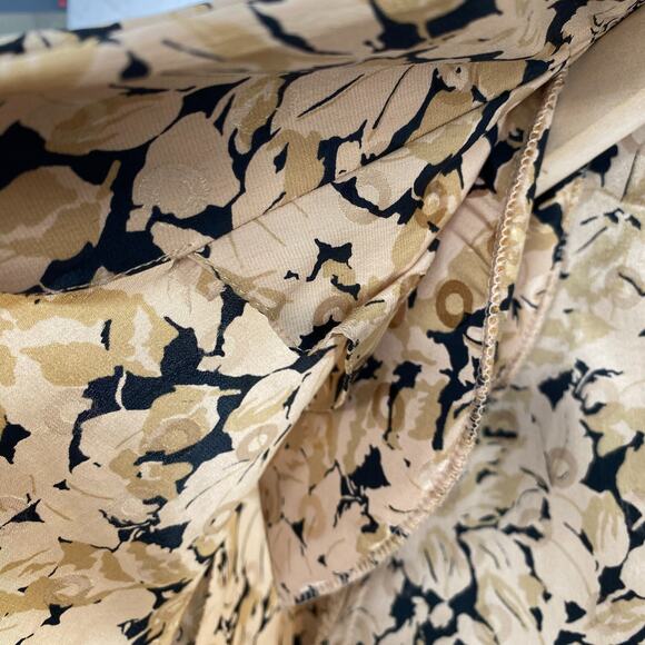 STEPHEN KEANE Blouse 10 Pleated Silk V-neck Floral Long Sleeve VTG Beige - Picture 8 of 11